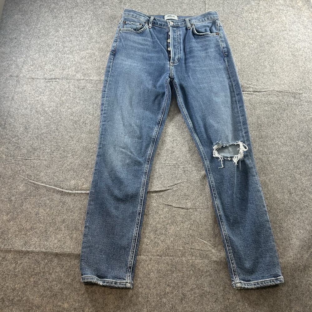 AGOLDE Jeans Womens 27 Nico High Rise Straight Medium Wash Button Fly Distress